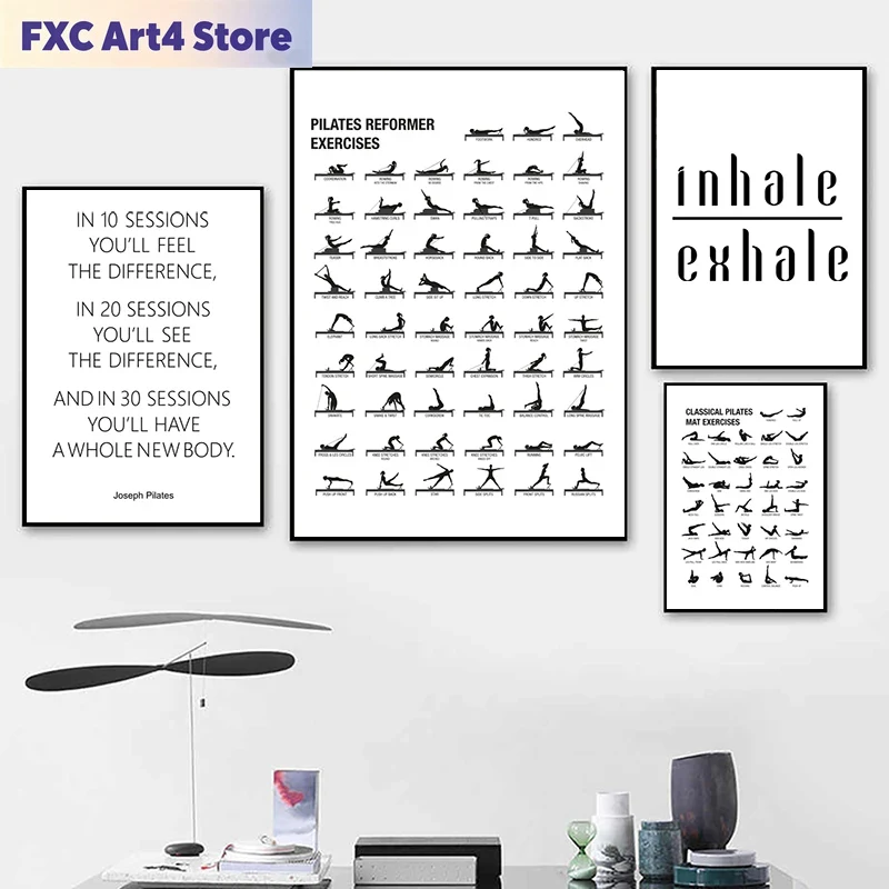 Sports Equipment Poster - 프레임리스 필라테스 운동 차트 포스터 캔버스